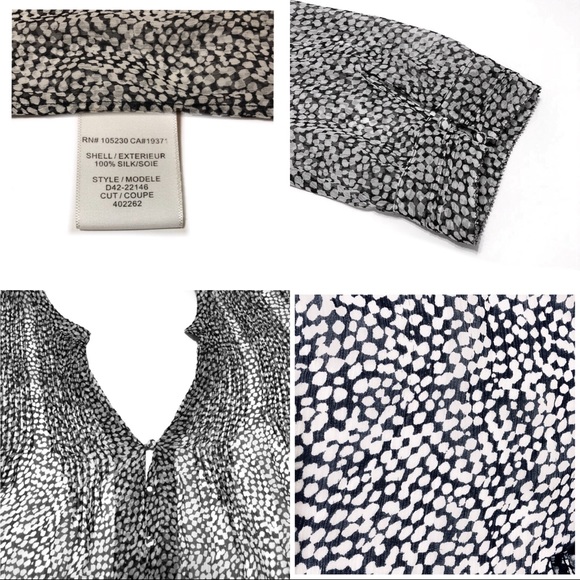 Joie Pure Silk Chiffon Top Black White Raindrop - Picture 8 of 11